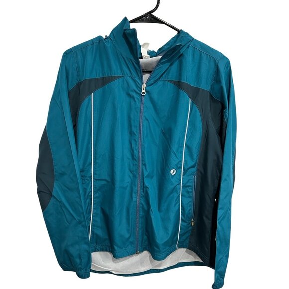 Aerie Fit Womens Teal Dark Gray Full Zip Lightweight Jacket Sz Large - Picture 1 of 11